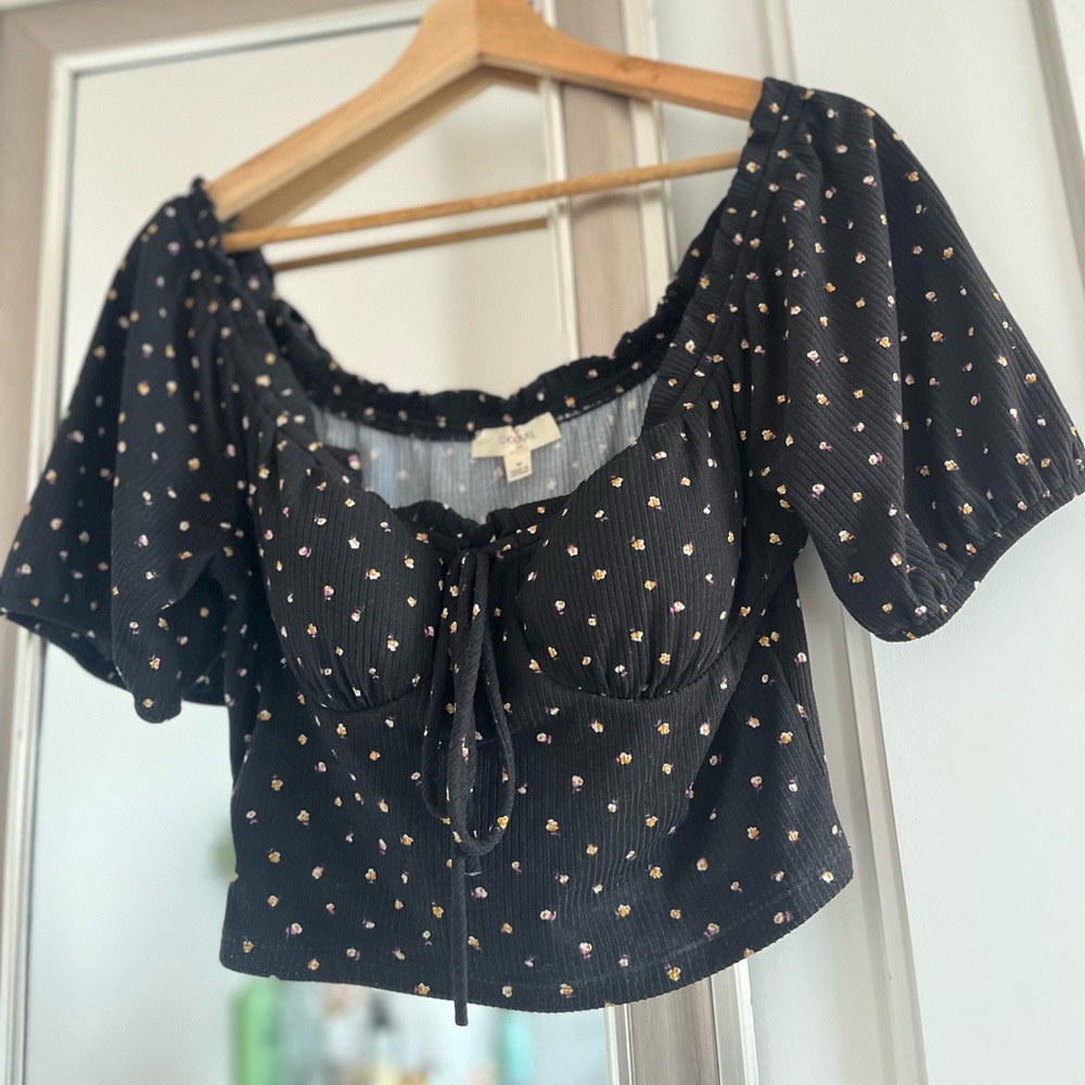 Black floral babydoll top